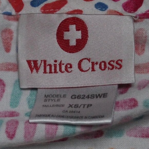 Set Of 2 White Cross Colourful Scrub Tops Size XS - Picture 4 of 6